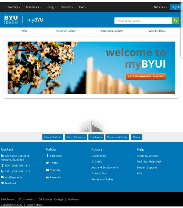 screenshot of My BYU-I homepage