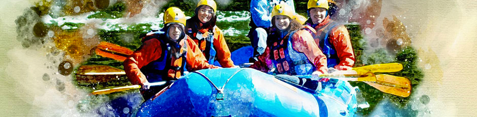 watercolor of people rafting