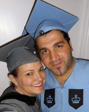 My husband and me in our graduation caps and gowns. His is blue from Columbia University and 
               mine is grey, from Parsons The New School for Fashion Design